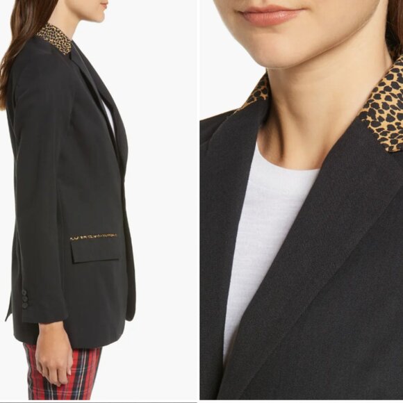 NEW! Current Elliott The Calla Blazer Black Cheetah Leopard Trim 0 Party Jacket - Picture 3 of 7